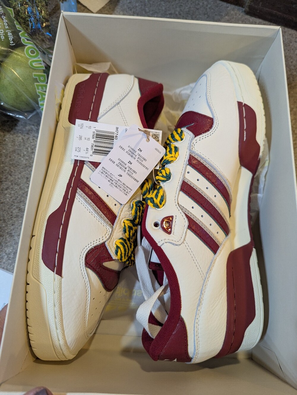 adidas Mens Rivalry Low.hite and Maroon Low-Top Sneakers with Yellow-Green Laces - Picture 5 of 5